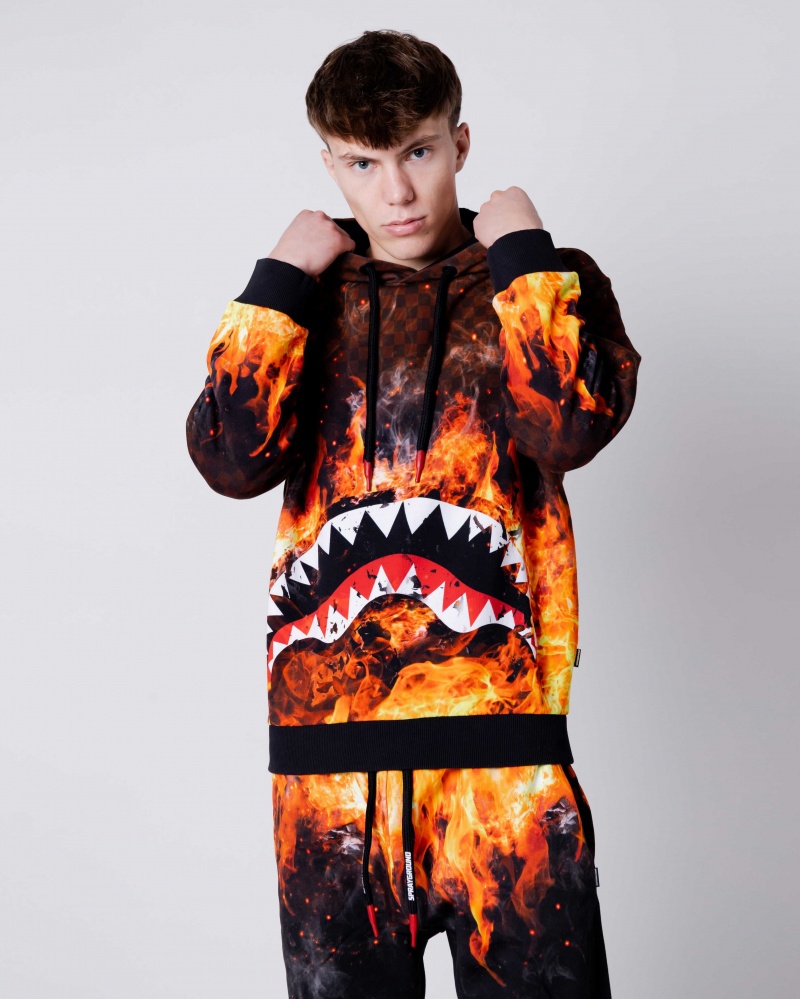 Sprayground Hoodie SHARK ON FIRE Brown | PBVXO1492