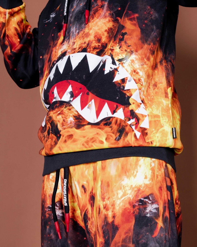 Sprayground Hoodie SHARK ON FIRE Black | DFCME3291