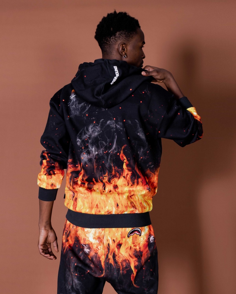 Sprayground Hoodie SHARK ON FIRE Black | DFCME3291