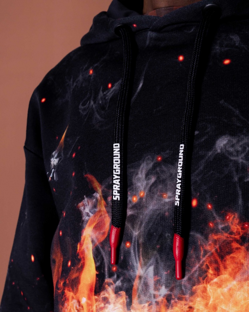 Sprayground Hoodie SHARK ON FIRE Black | DFCME3291