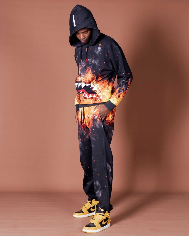 Sprayground Hoodie SHARK ON FIRE Black | DFCME3291