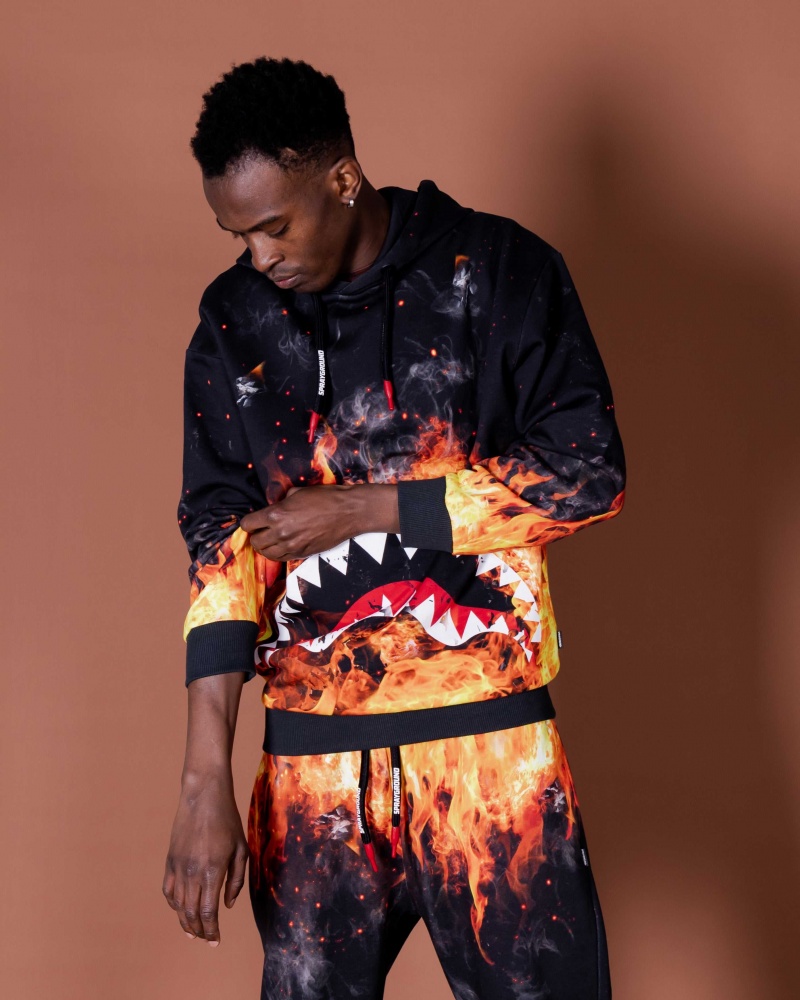 Sprayground Hoodie SHARK ON FIRE Black | DFCME3291