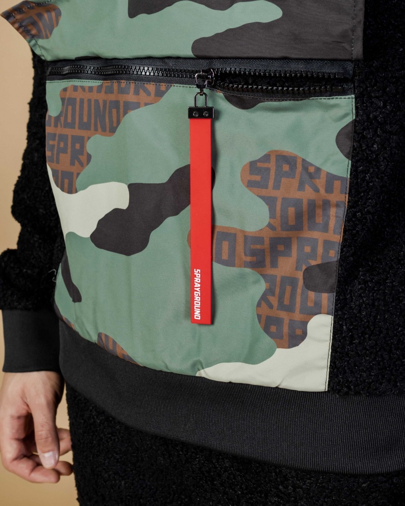 Sprayground Hoodie TEDDYCAMO POCKET Black | DSWFH2718