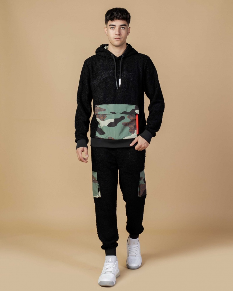 Sprayground Hoodie TEDDYCAMO POCKET Black | DSWFH2718