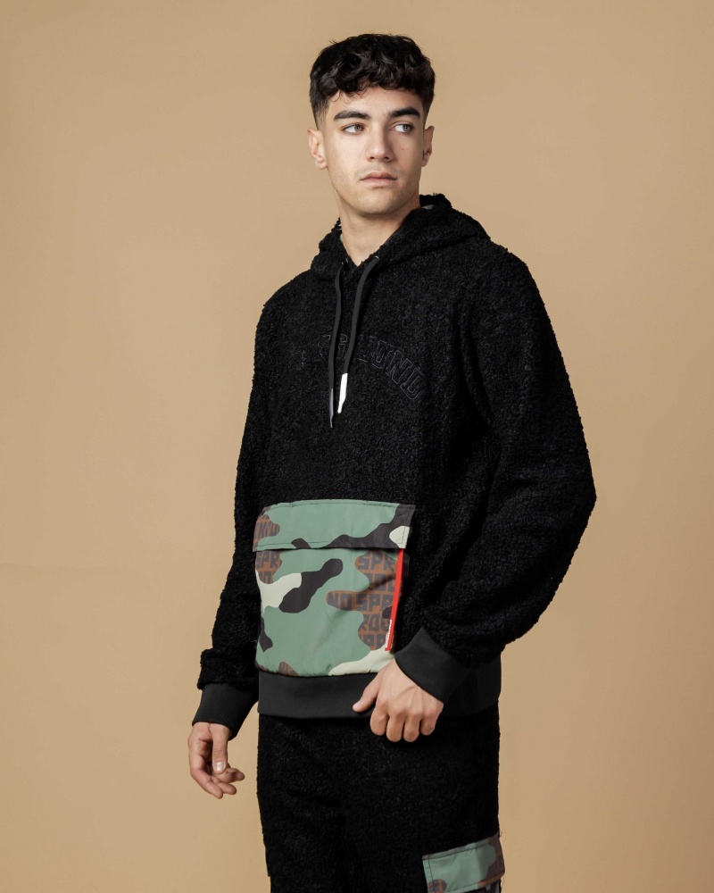 Sprayground Hoodie TEDDYCAMO POCKET Black | DSWFH2718