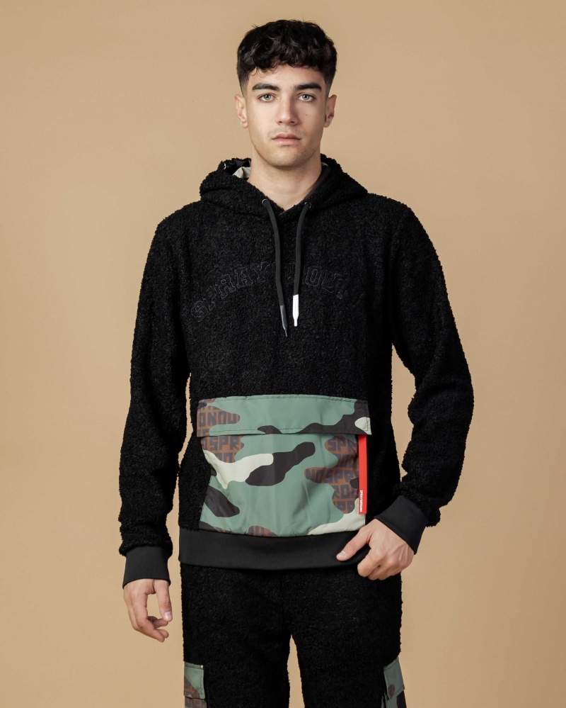 Sprayground Hoodie TEDDYCAMO POCKET Black | DSWFH2718