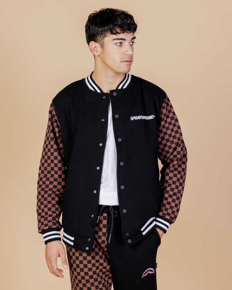 Sprayground Jacket CHECKERED VARSITY Brown | AVWTE6419