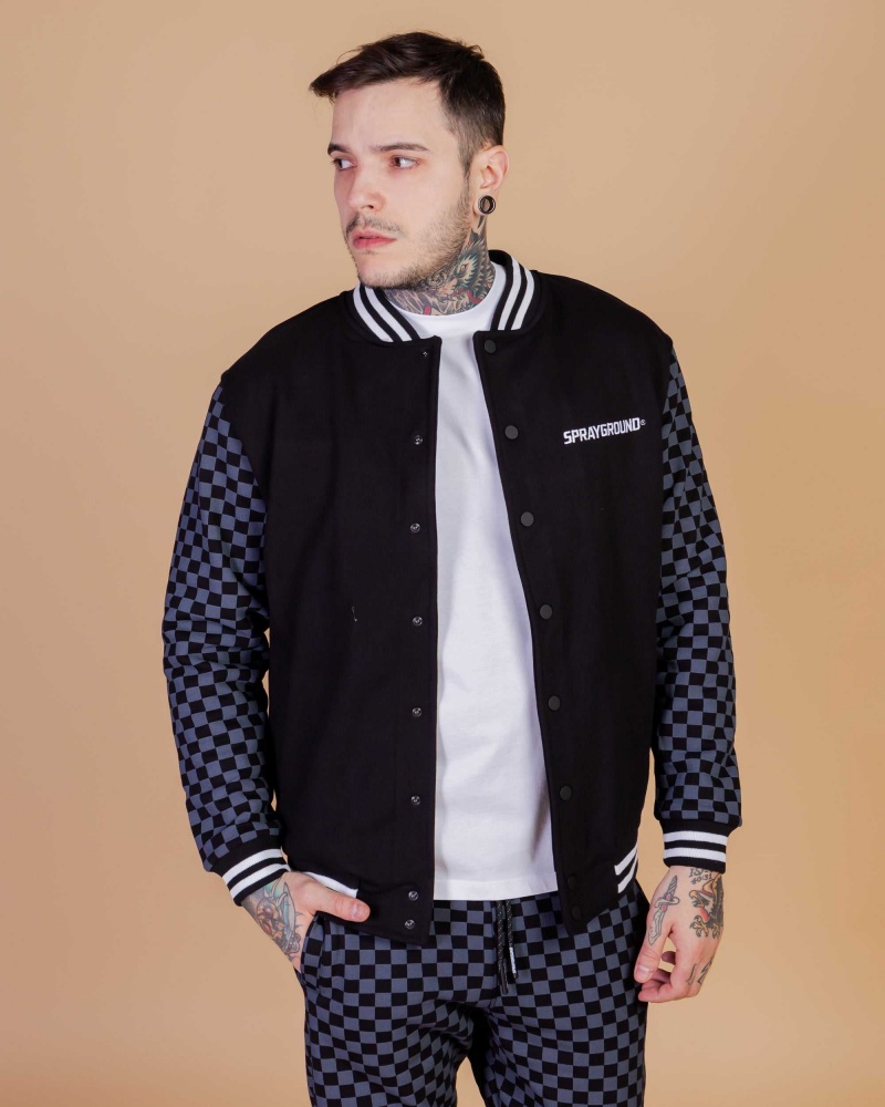 Sprayground Jacket CHECKERED VARSITY Grey | PXUIS0289