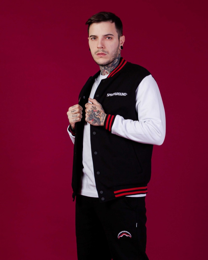 Sprayground Jacket N VARSITY Black White Black | ZLBWE7035