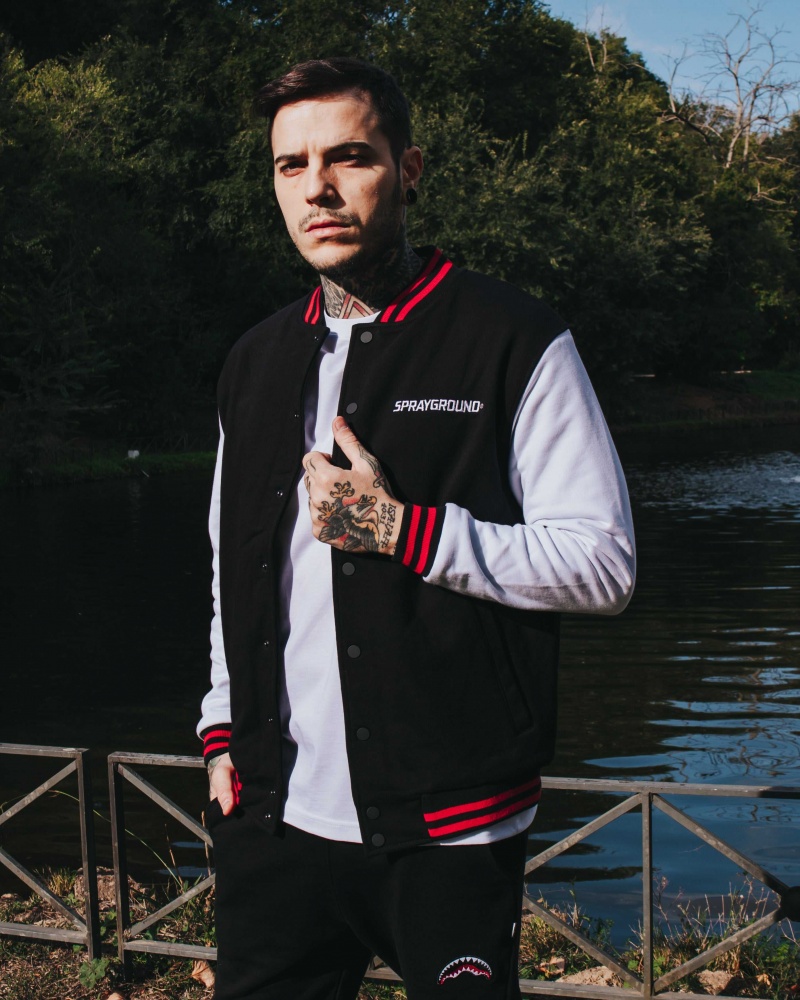 Sprayground Jacket N VARSITY Black White Black | ZLBWE7035