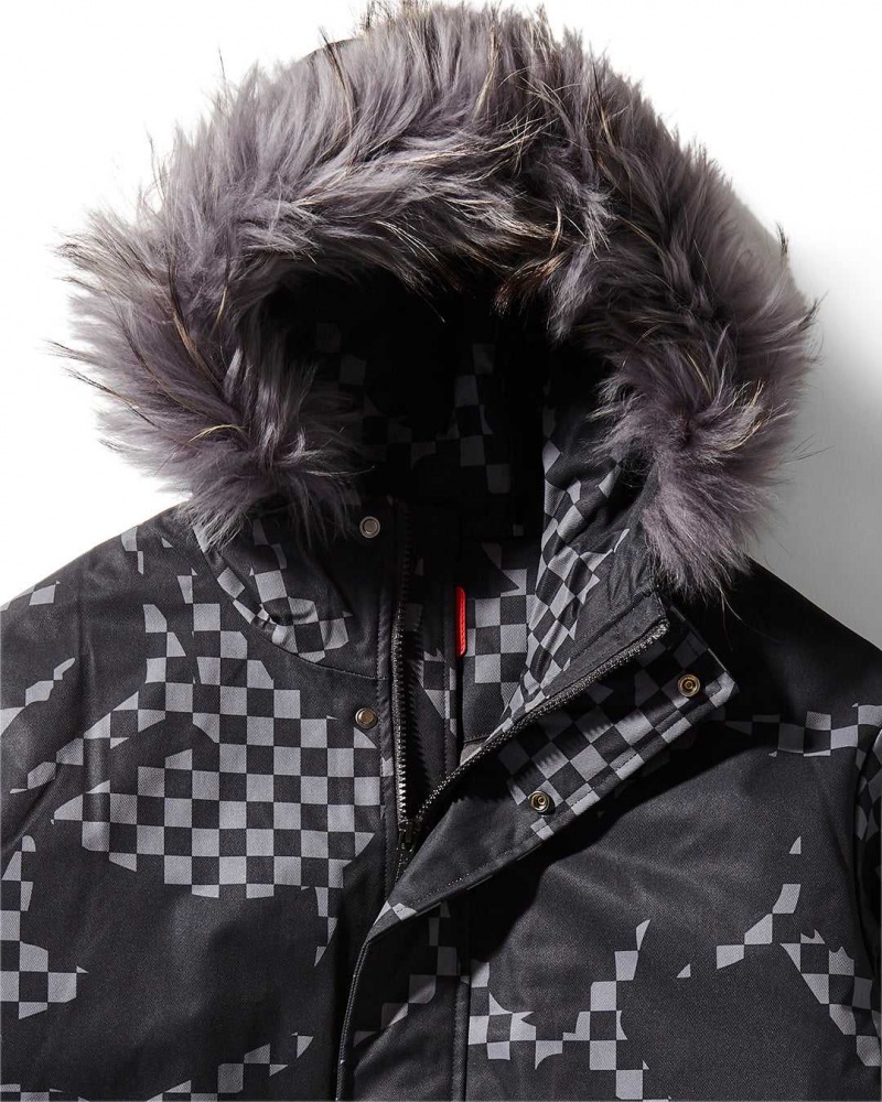 Sprayground Jacket SHARK FUR HOOD JACKET Camo Black | AEMSY9264