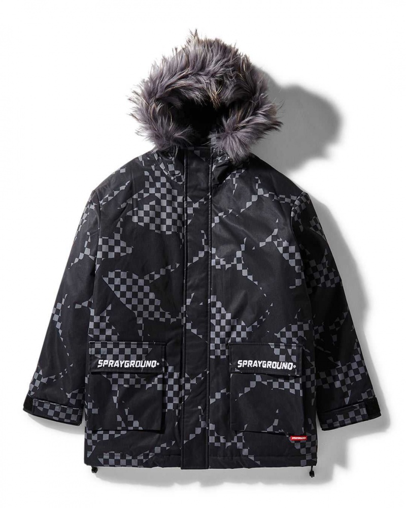 Sprayground Jacket SHARK FUR HOOD JACKET Camo Black | AEMSY9264