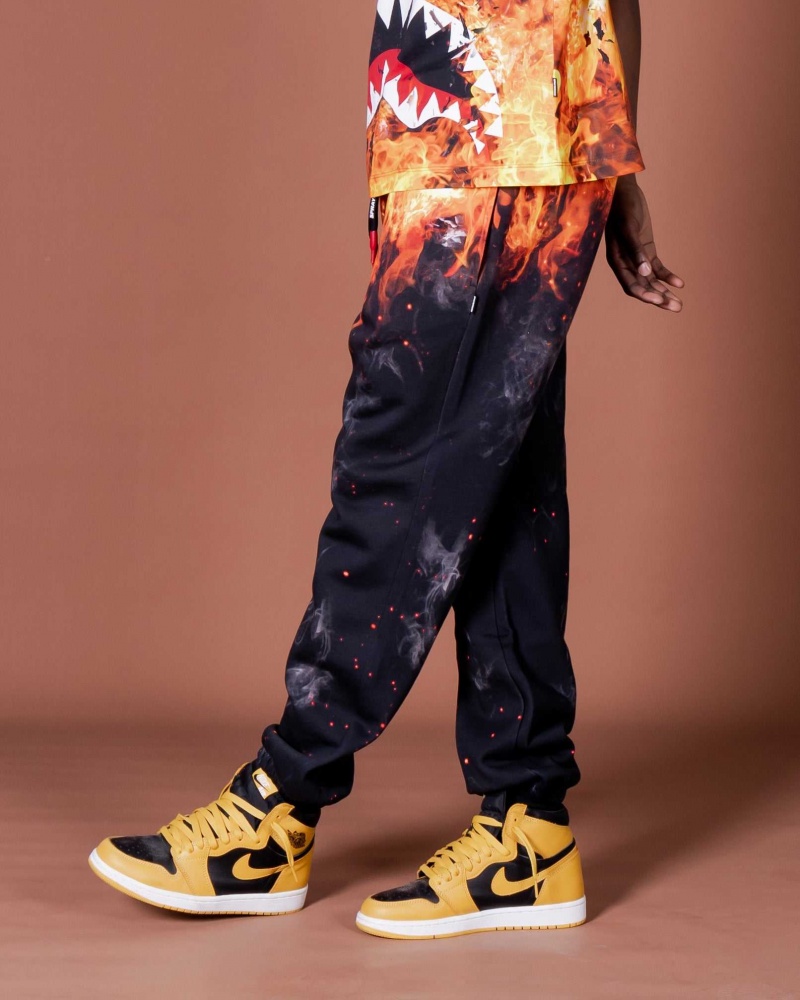 Sprayground Joggers SHARK ON FIRE Black | FOJDN1347