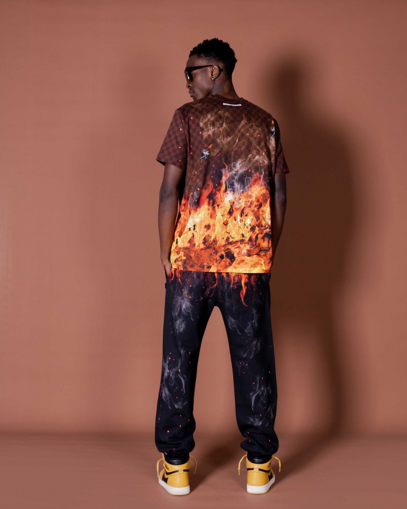 Sprayground Joggers SHARK ON FIRE Black | FOJDN1347