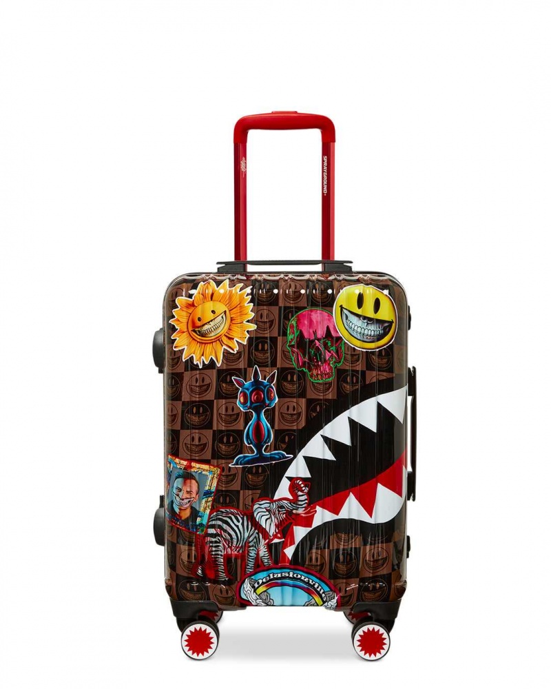 Sprayground Luggage RON ENGLISH GLOBUL MOGUL CARRY ON LUGGAGE Brown | CSABT9071