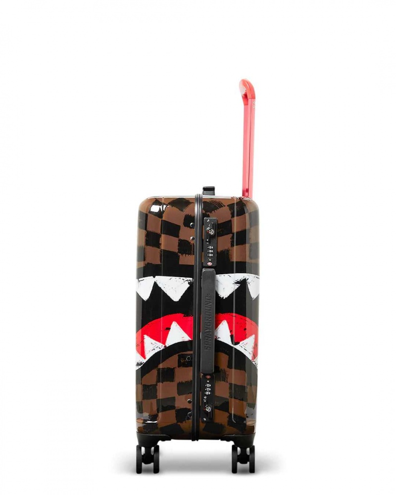 Sprayground Luggage SHARKS IN PARIS PAINTED HARD LUGGAGE Brown | RHLJU0631