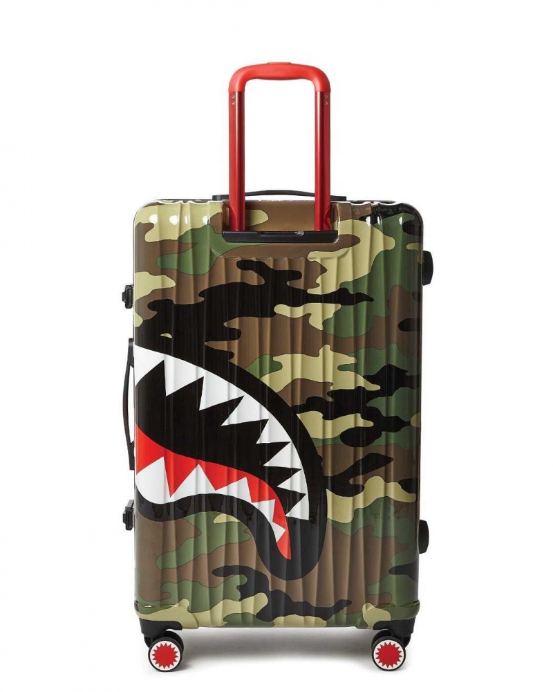 Sprayground Luggage SHARK MOUTH LARGE LUGGAGE Camo Green | JMAVH7159