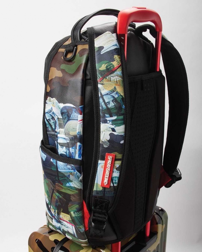 Sprayground Luggage SHARK MOUTH LARGE LUGGAGE Camo Green | JMAVH7159