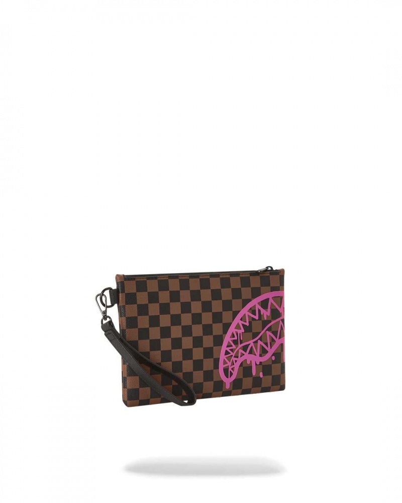 Sprayground Pochette DRIP CHECK POUCHETTE Pink Brown | XMSFG5720