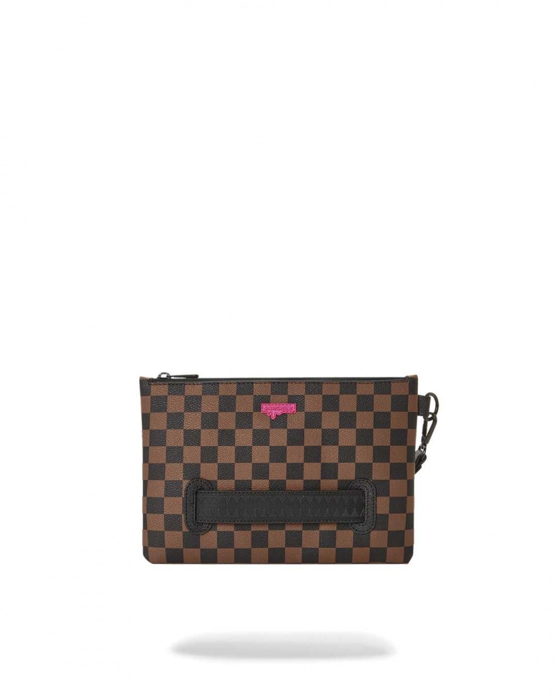 Sprayground Pochette DRIP CHECK POUCHETTE Pink Brown | XMSFG5720