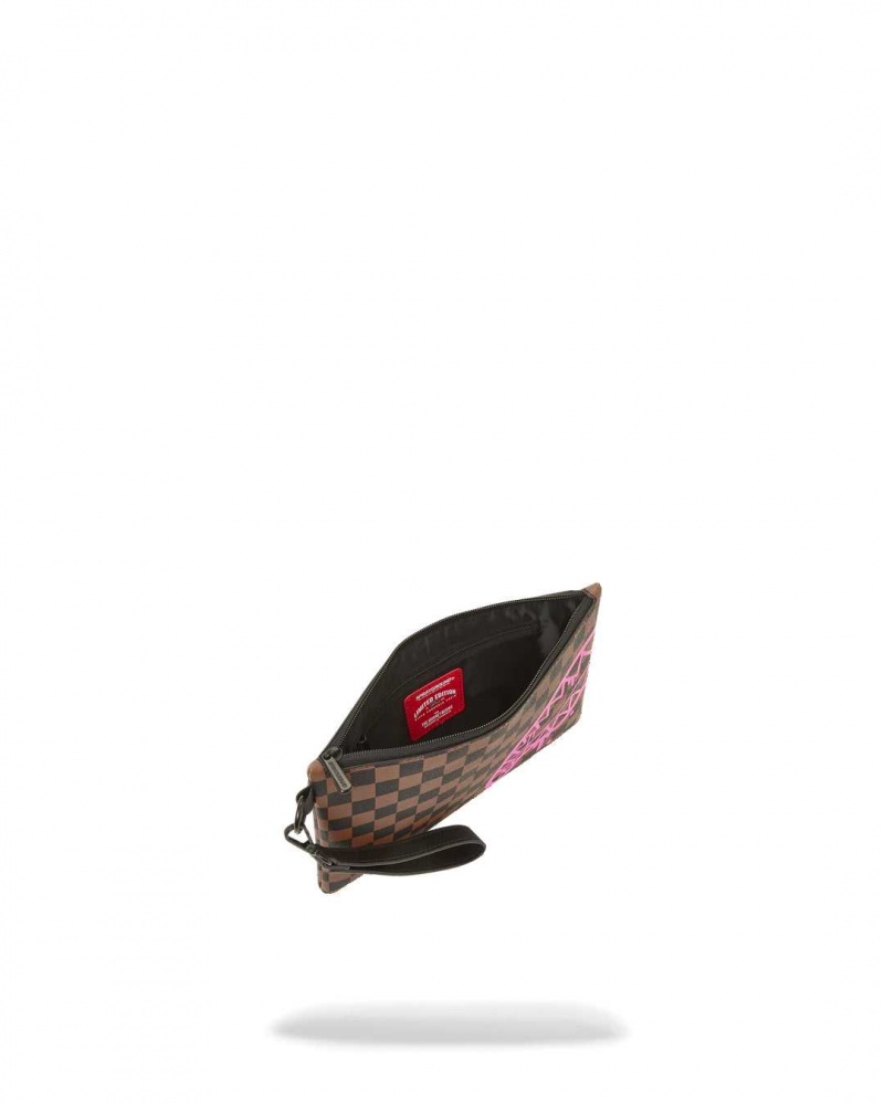 Sprayground Pochette DRIP CHECK POUCHETTE Pink Brown | XMSFG5720