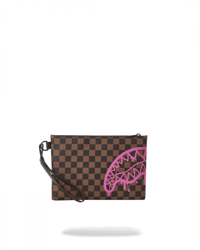 Sprayground Pochette DRIP CHECK POUCHETTE Pink Brown | XMSFG5720