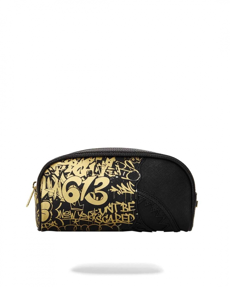 Sprayground Pochette HALF GRAFF POUCH Gold Black | UISTA1732