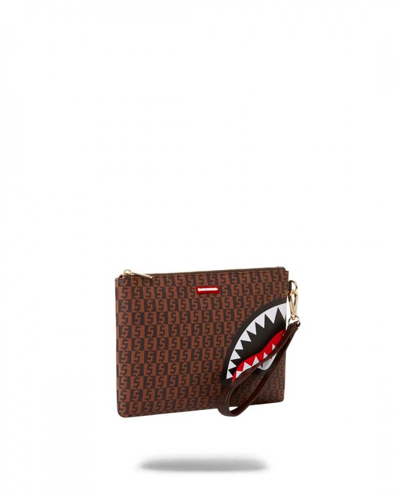 Sprayground Pochette MONEY CHECKERED POUCHETTE Brown | NHDIA3462