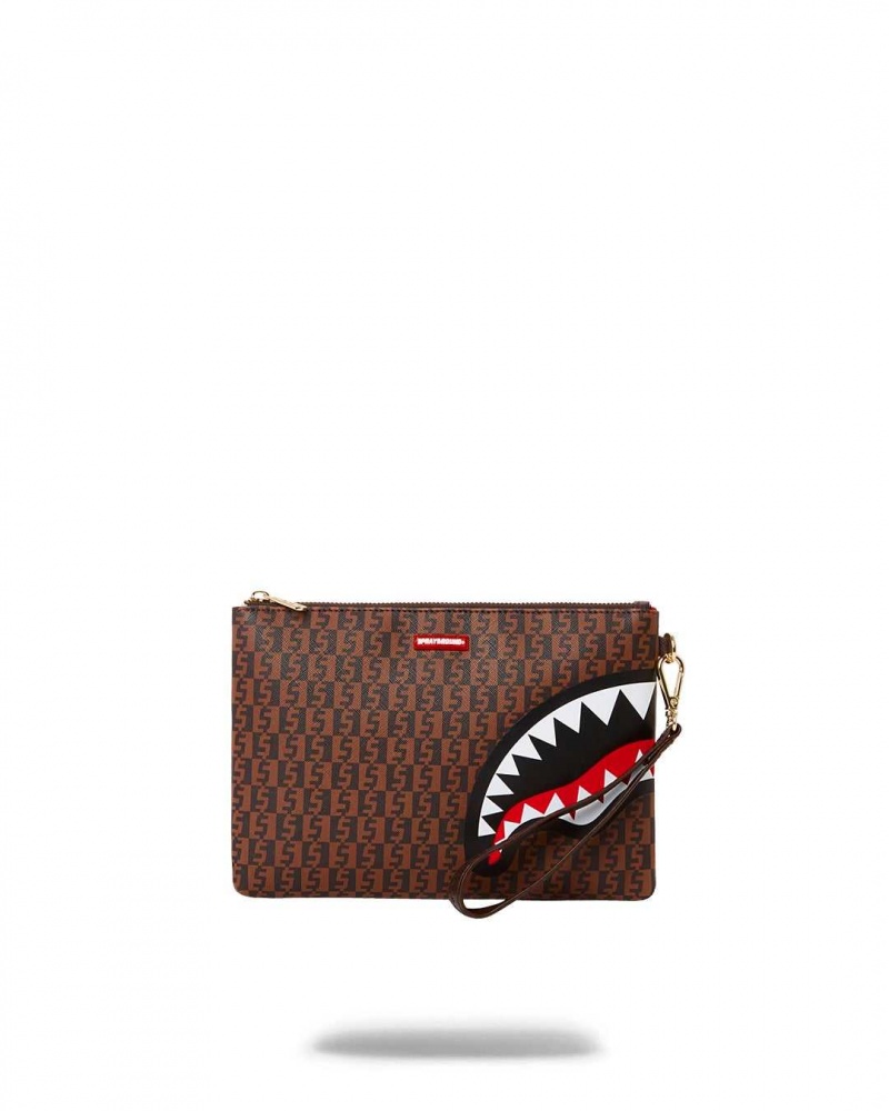 Sprayground Pochette MONEY CHECKERED POUCHETTE Brown | NHDIA3462