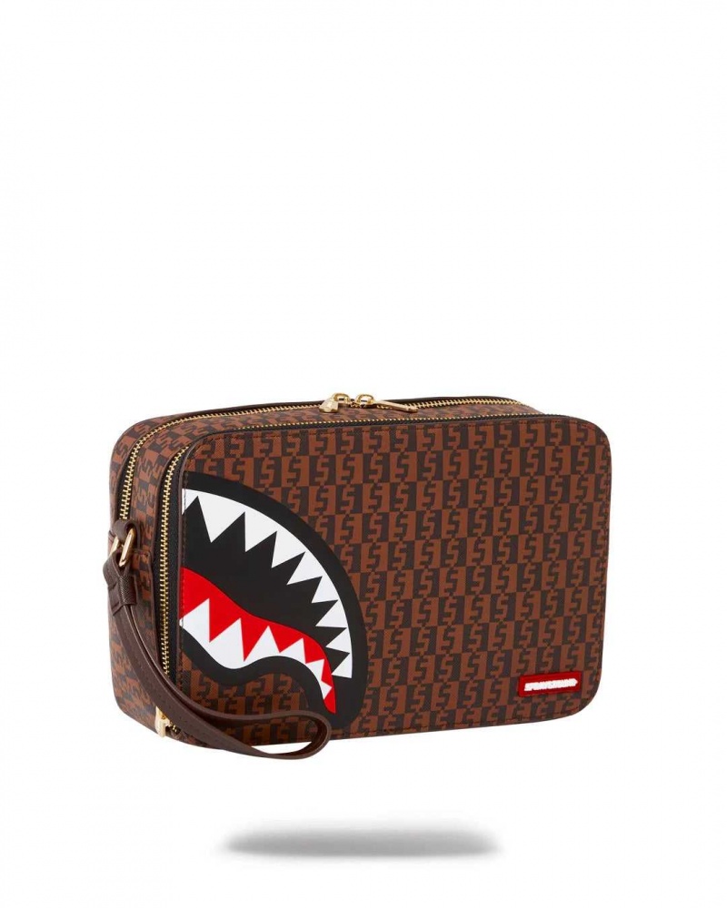 Sprayground Pochette OG - MONEY CHECKERED TOILETRY Brown | RXYCE2395