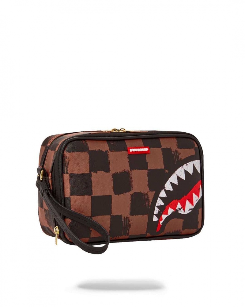 Sprayground Pochette SHARKS IN PARIS PAINTED TOILETRY Brown | LYCSD4265