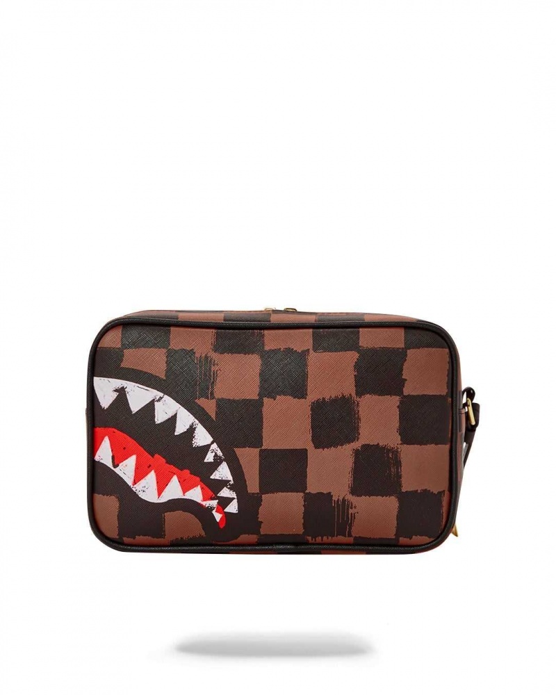 Sprayground Pochette SHARKS IN PARIS PAINTED TOILETRY Brown | LYCSD4265