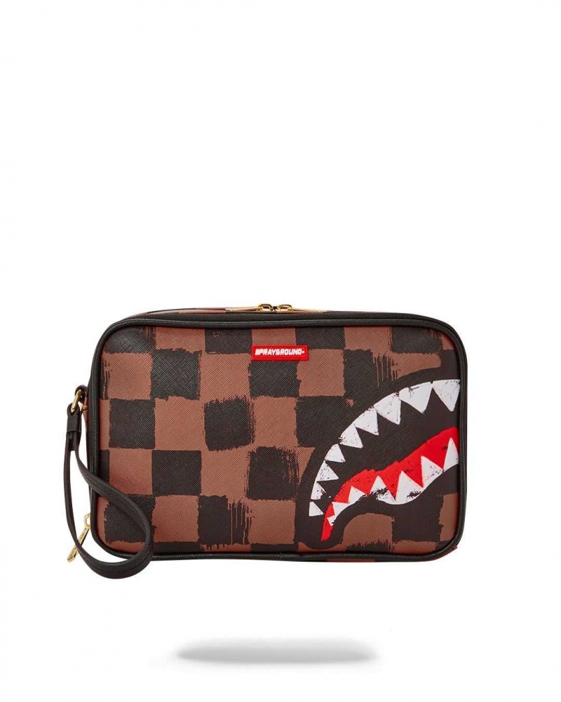 Sprayground Pochette SHARKS IN PARIS PAINTED TOILETRY Brown | LYCSD4265