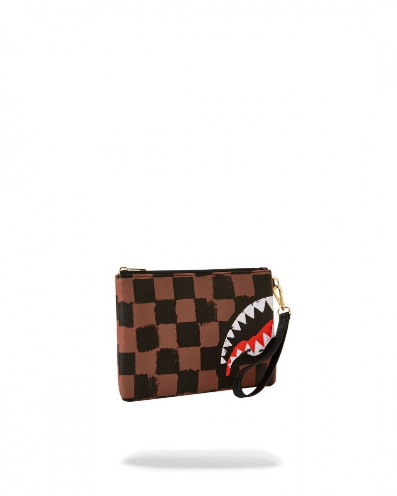 Sprayground Pochette SHARKS IN PARIS PAINTED POUCHETTE Brown | BHIQL5674