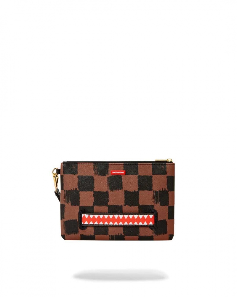 Sprayground Pochette SHARKS IN PARIS PAINTED POUCHETTE Brown | BHIQL5674