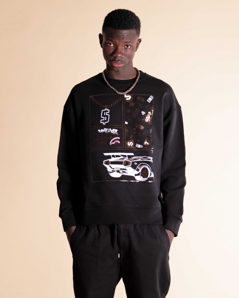 Sprayground Sweatshirt BE RICH CREWNECK Black | RNQAW4395