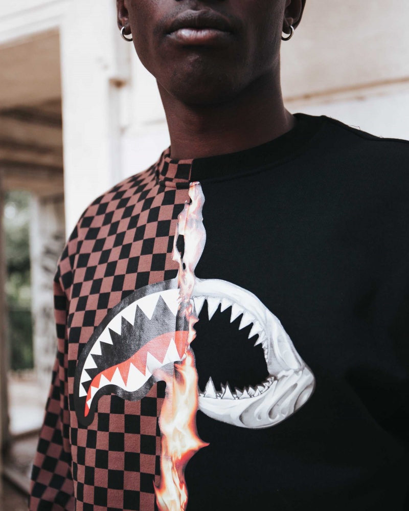 Sprayground Sweatshirt BURNT SHARKS IN PARIS CREW Black | OFPSC3024