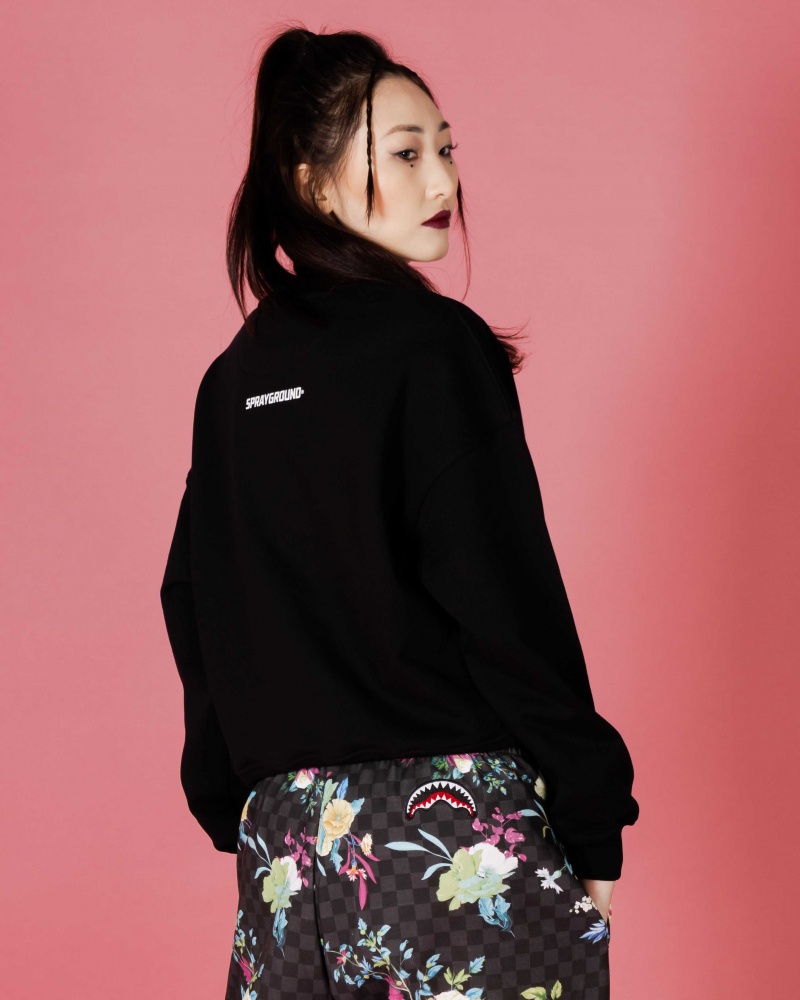 Sprayground Sweatshirt NEON FLORAL SHARK CREWNECK Black | DEVYZ9851