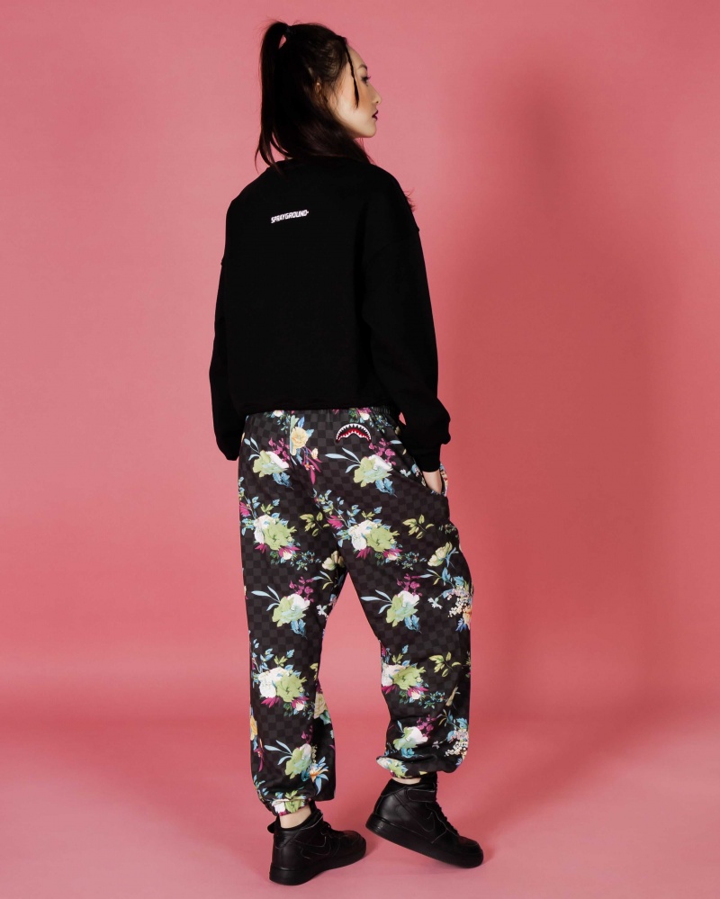 Sprayground Sweatshirt NEON FLORAL SHARK CREWNECK Black | DEVYZ9851