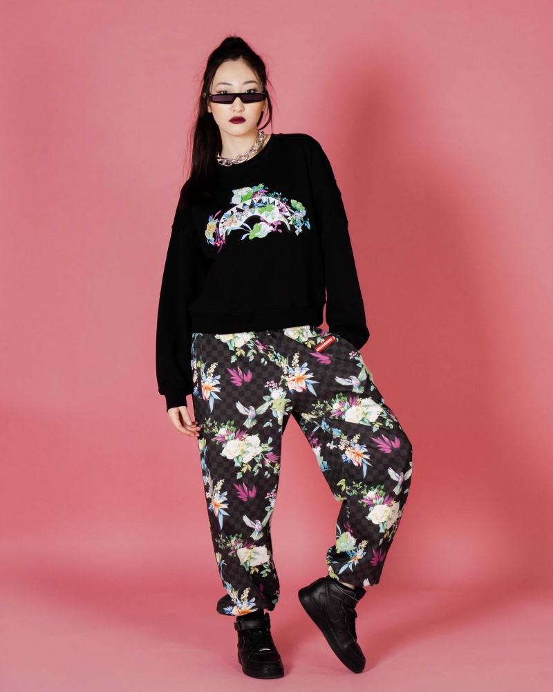 Sprayground Sweatshirt NEON FLORAL SHARK CREWNECK Black | DEVYZ9851