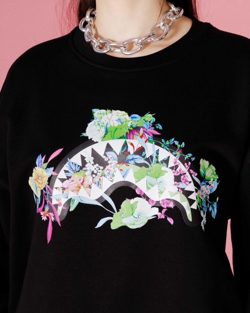 Sprayground Sweatshirt NEON FLORAL SHARK CREWNECK Black | DEVYZ9851