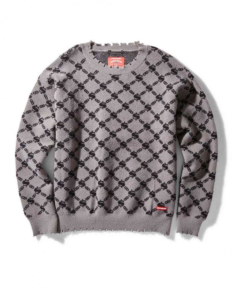 Sprayground Sweatshirt SG LOGO CREW NECK PULLOVER SWEATER Grey | ENOMG8035