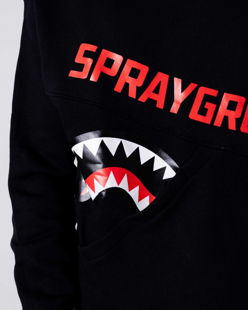 Sprayground Sweatshirt SHARK DIAGONAL POCKET CREWNECK Black | VSENA2543