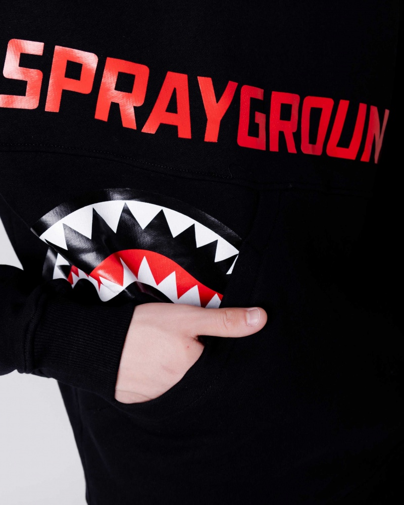 Sprayground Sweatshirt SHARK DIAGONAL POCKET CREWNECK Black | VSENA2543