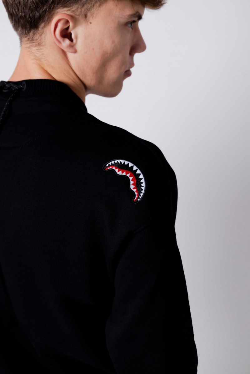 Sprayground Sweatshirt SHARK DIAGONAL POCKET CREWNECK Black | VSENA2543