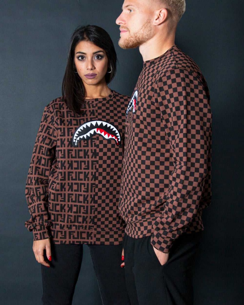 Sprayground Sweatshirt SPLIT THE CHECK CREW Brown | XPSBZ4058