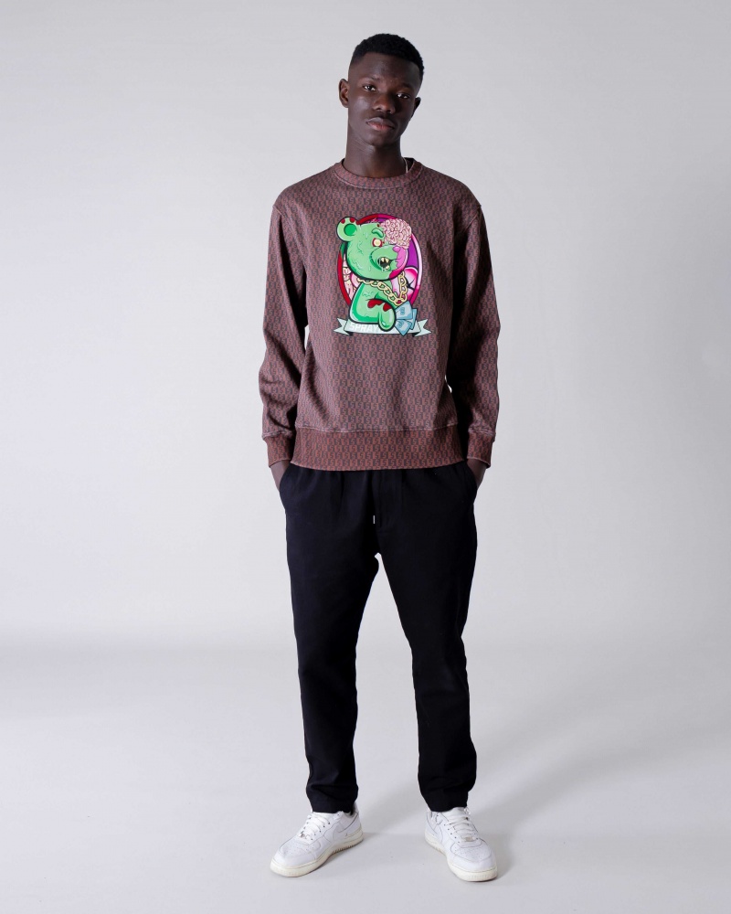 Sprayground Sweatshirt ZOMBIE BEAR MONEY CHECKERED CREWNECK Brown | OYMKW6391