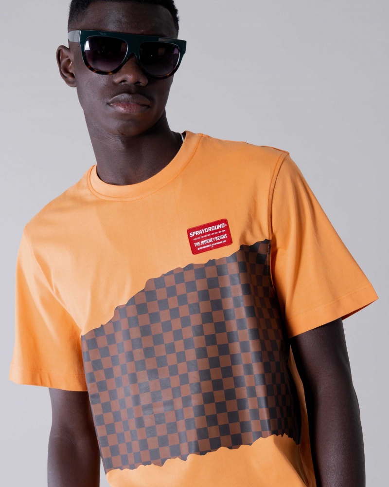 Sprayground T-shirt ANDRE CHECKERED Orange | UDVZA6351