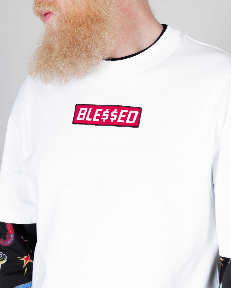 Sprayground T-shirt BLESSED DOUBLE LONG White | MKVIZ6270