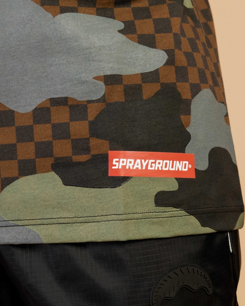 Sprayground T-shirt CAMU E QUADRI Brown | QFELH3514